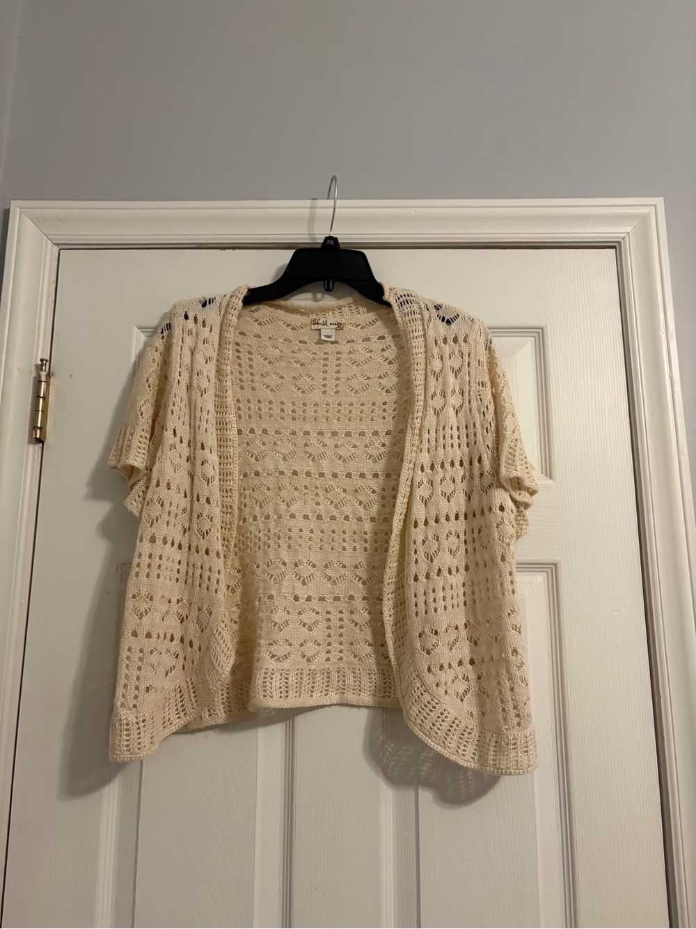 Lightweight Crochet Short Sleeve Cardigan - Cream